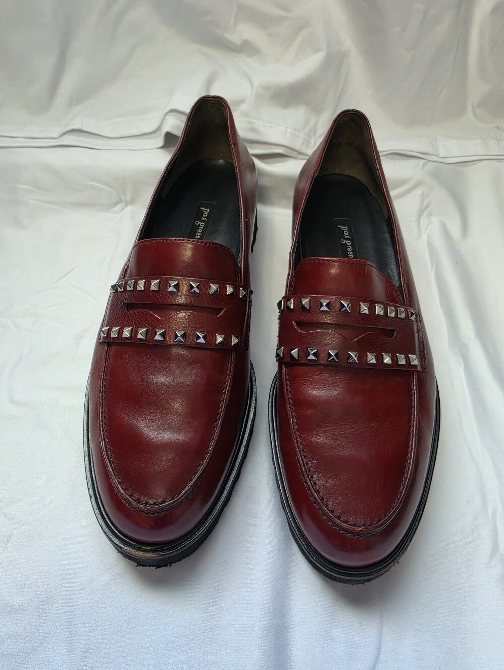 Paul Green Sophia Studded Burgundy Leather Lug Sole Loafers Women's Size 9 - Picture 4 of 11